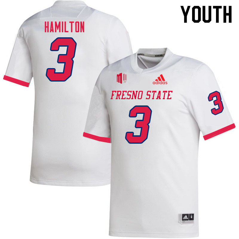 Youth #3 Alzillion Hamilton Fresno State Bulldogs College Football Jerseys Sale-White - Click Image to Close